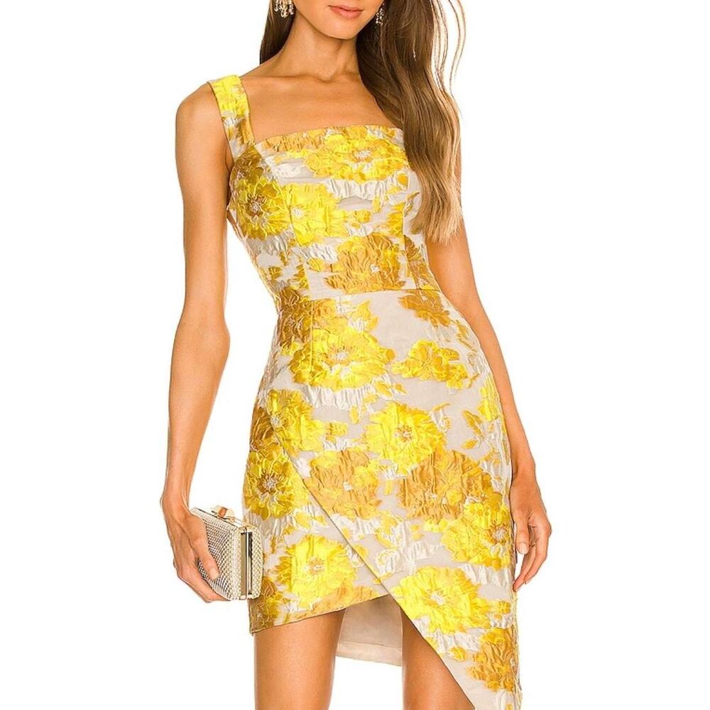 Elliat Abundance Floral Sleeveless Asymmetric Mini Dress Marigold White